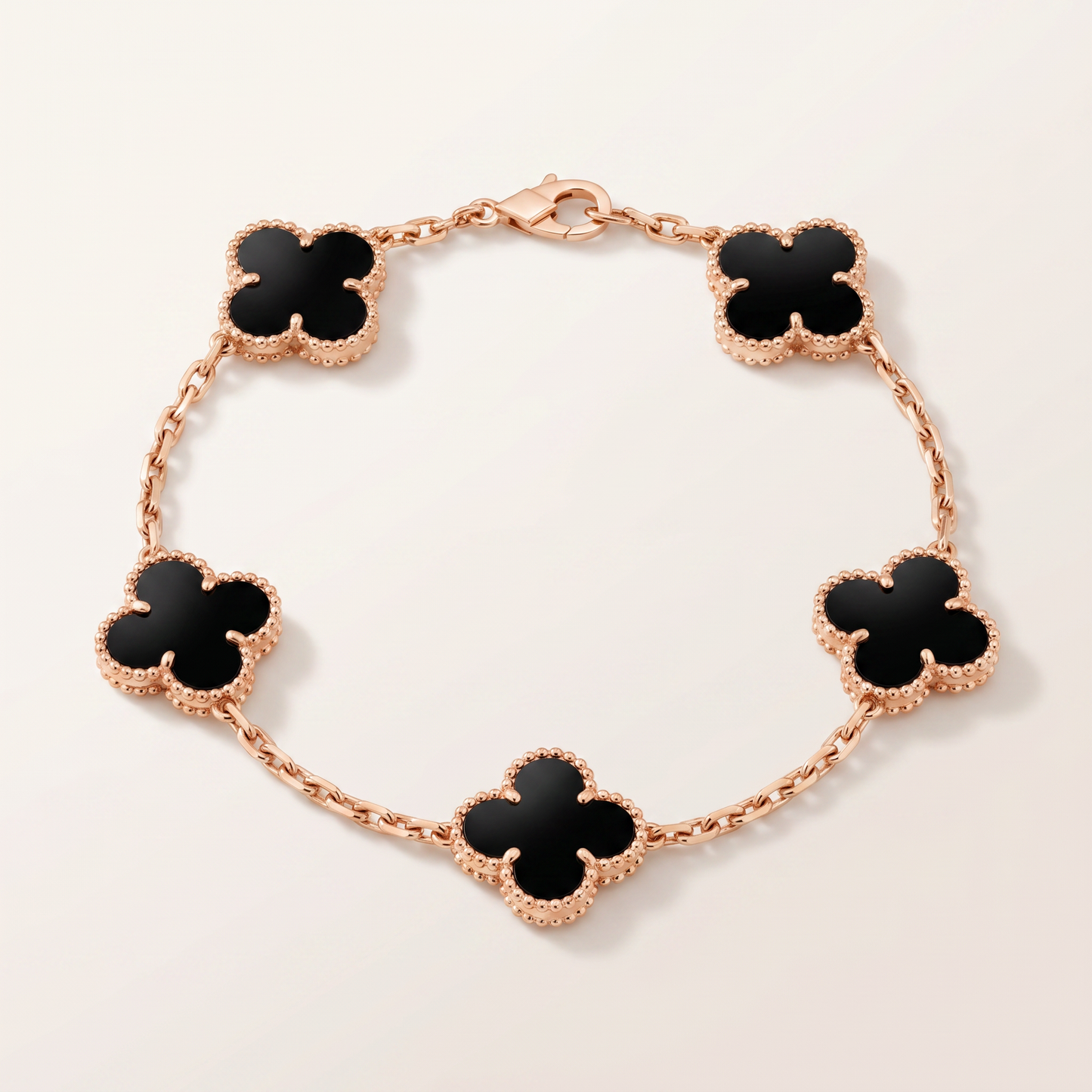 Vintage Alhambra Five Motifs Black Clover Bracelet