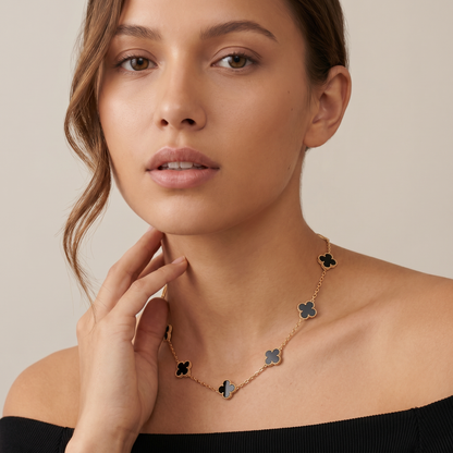Vintage Alhambra Black 10 Motifs Necklace