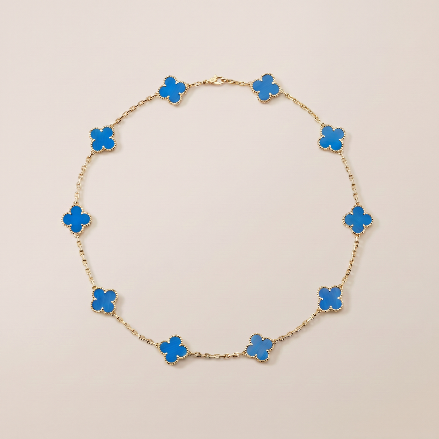 Vintage Alhambra Blue Agate 10 Motifs Necklace