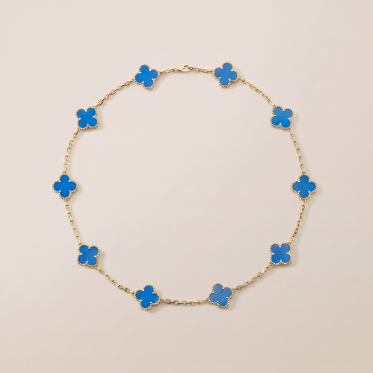 Vintage Alhambra Blue Agate 10 Motifs Necklace