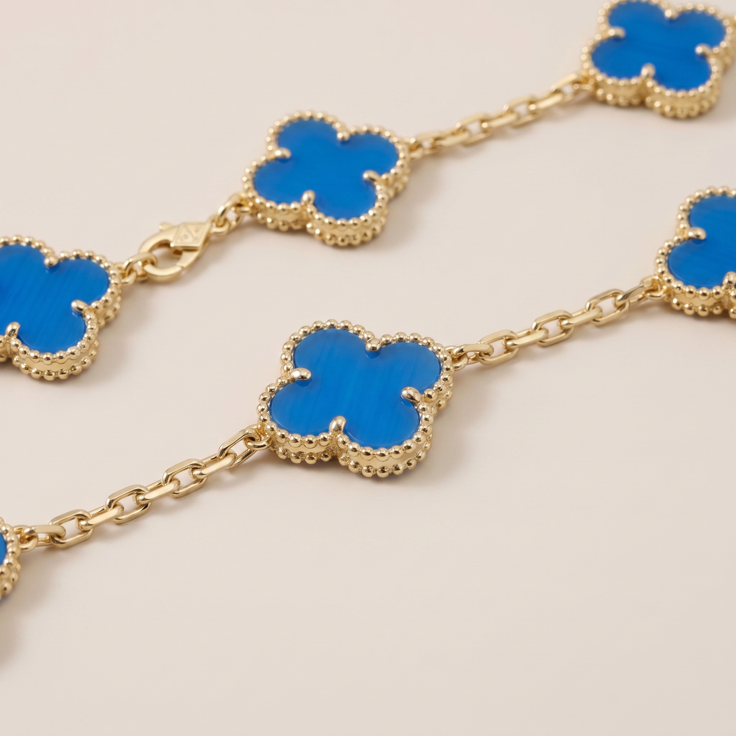 Vintage Alhambra Blue Agate 10 Motifs Necklace