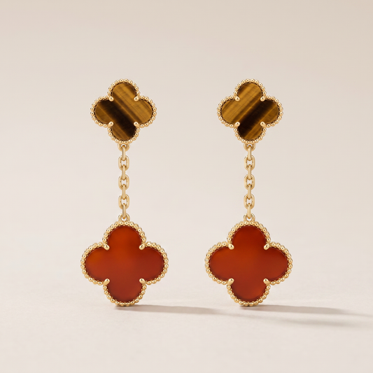Magic Alhambra Carnelian & Tiger Eye Earrings