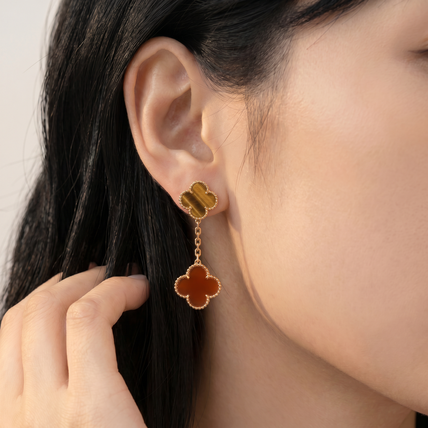 Magic Alhambra Carnelian & Tiger Eye Earrings