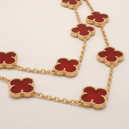 Vintage Alhambra Carnelian 20 Motifs Long Necklace