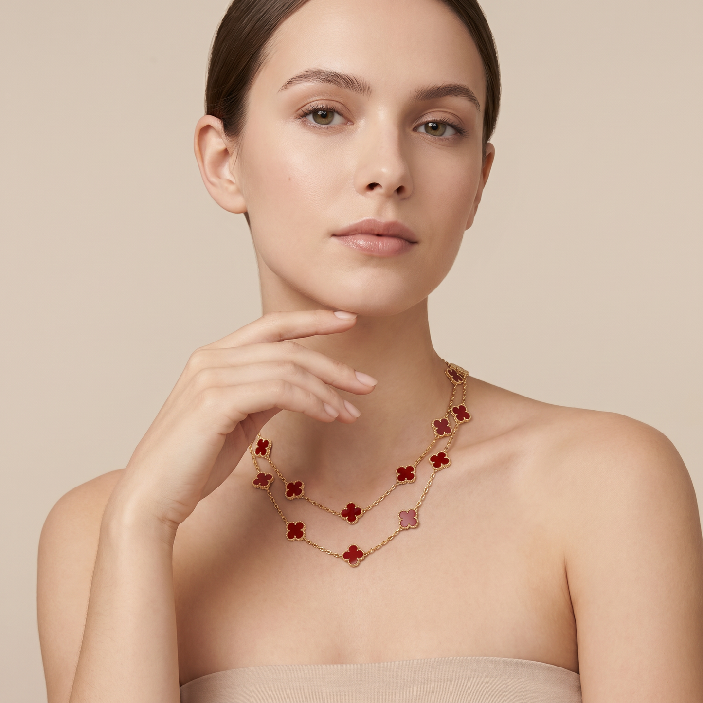 Vintage Alhambra Carnelian 20 Motifs Long Necklace