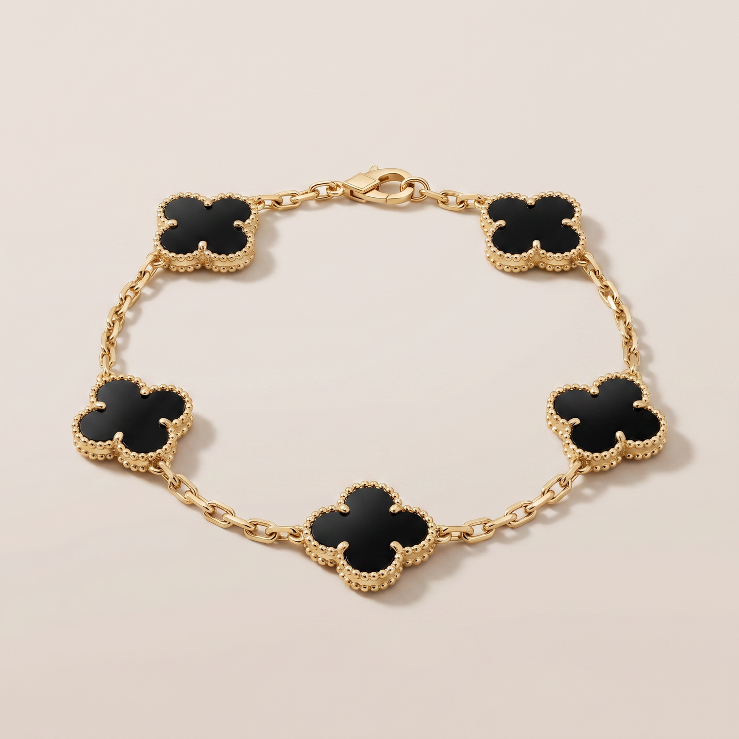 Vintage Alhambra Five Motifs Black Clover Bracelet