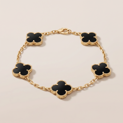 Vintage Alhambra Five Motifs Black Clover Bracelet