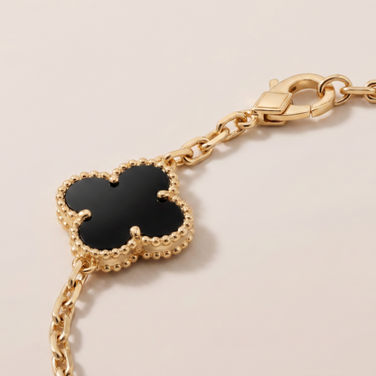 Vintage Alhambra Five Motifs Black Clover Bracelet