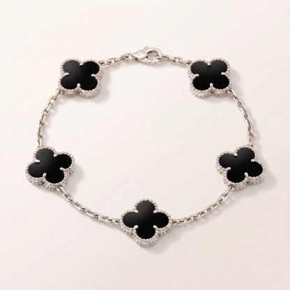 Vintage Alhambra Five Motifs Black Clover Bracelet