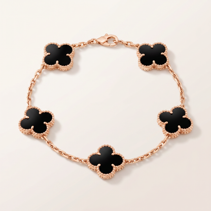 Vintage Alhambra Five Motifs Black Clover Bracelet