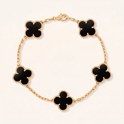 Vintage Alhambra Five Motifs Black Clover Bracelet