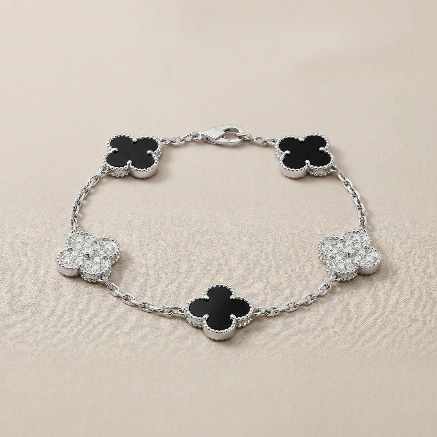 Vintage Alhambra Five Motifs Black Clover Bracelet