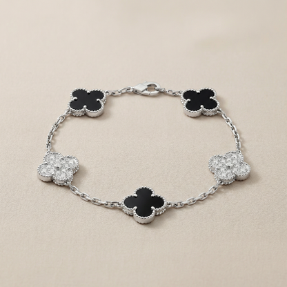 Vintage Alhambra Five Motifs Black Clover Bracelet