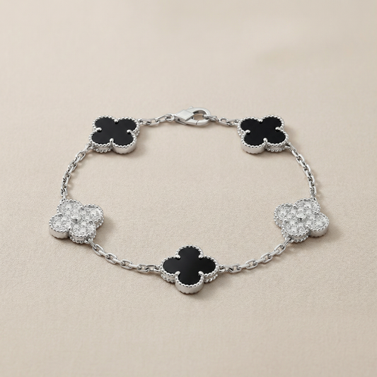 Vintage Alhambra Five Motifs Black Clover Bracelet